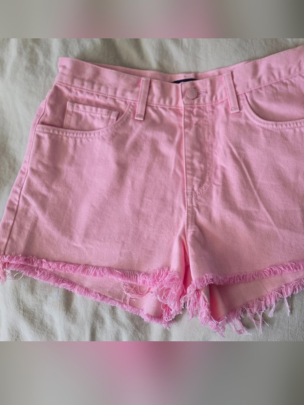 Ramy Brook Pink Frayed Hem Denim Shorts